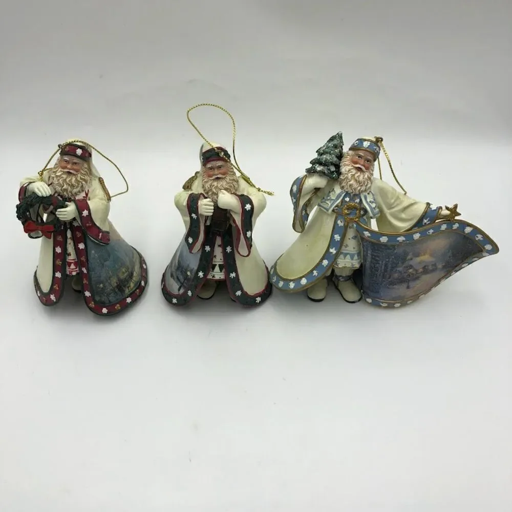 Vintage Ashton Drake 3 Set Santa Christmas Tree Ornaments Thomas Kinkade